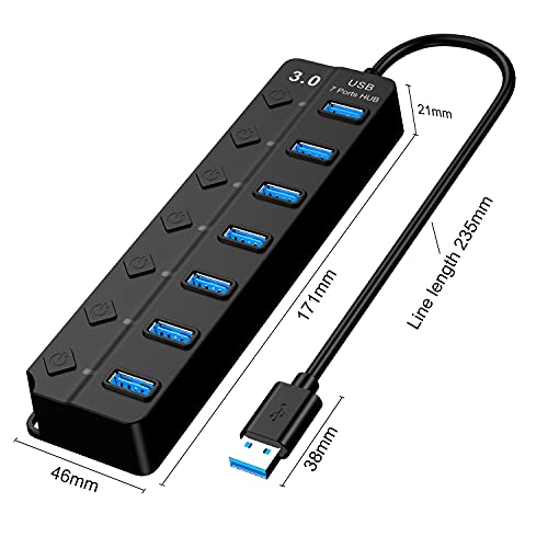 Tianle USB Hub, 7-Port USB 3.0 Ultra Slim Data Hub with Individual LED Power Switches Compatible with MacBook Air, iMac, Surface Pro, Laptop, USB Flash Drives, Mobile HDD - size: 7Port Switches