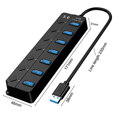 Tianle USB Hub, 7-Port USB 3.0 Ultra Slim Data Hub with Individual LED Power Switches Compatible with MacBook Air, iMac, Surface Pro, Laptop, USB Flash Drives, Mobile HDD - size: 7Port Switches