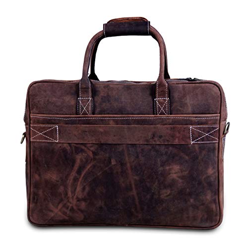 18 Inch Leather Laptop Bag for Computer Bag for Men– Supple Genuine Leather Briefcases for Men W/Padded Laptop Case Leather - color: Brown