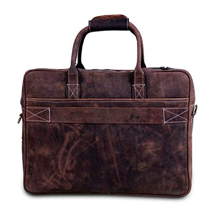 18 Inch Leather Laptop Bag for Computer Bag for Men– Supple Genuine Leather Briefcases for Men W/Padded Laptop Case Leather - color: Brown