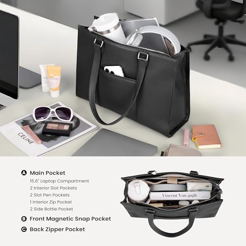befen Genuine Leather Tote Bag for Women Work Travel Leather Purse Handbags | Real Leather, Padded 14" Laptop Compartment, Multi-Pockets, Zipper, Tote Bag for Daily - color: Z2-black
