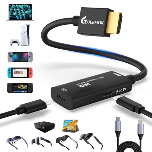 Guermok HDMI to USB C Video Display Adapter, 4.9ft AR Glasses Hub, 4K@60Hz | Video Hub, HDMI Male to USBC Female for XREAL One/Air 2 Pro/RayNeo/Rokid, Switch 2/1, Xbox1, PS4/5, Portable Monitors, Black - color: Black, size: 4.9FT