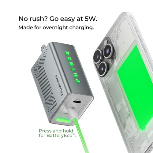 67W GaN Charger, Up to 43% Faster Two-Device Charging, Sustained 65W Dual USB-C Output, Foldable Plug with 360° RGB Status Light & One-Tap Control, for MacBook Pro 14, iPhone 17/16/15, iPad - color: Stardust White