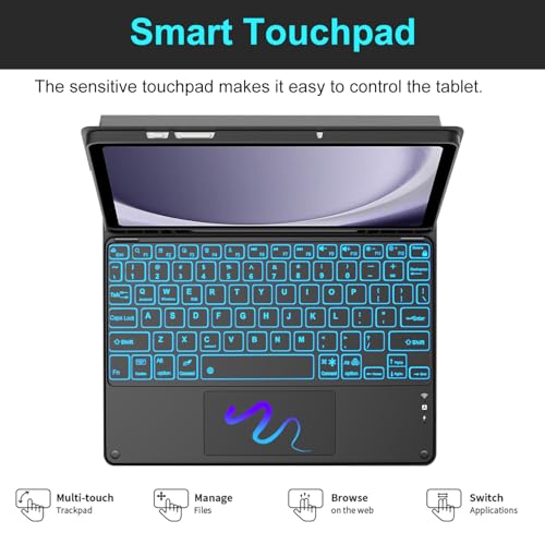 Backlit Touchpad Keyboard Case for Samsung Galaxy Tab A9 Plus 5G 11 Inch 2023 Model (SM-X210/X215/X216/X218), Magnetic Detachable Keyboard Cover with S Pen Holder for Galaxy Tab A9+ 11", (Black) - color: Navy Black