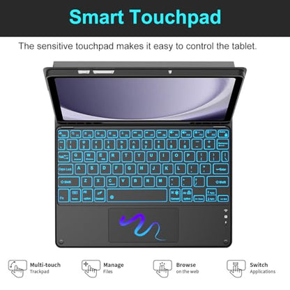 Backlit Touchpad Keyboard Case for Samsung Galaxy Tab A9 Plus 5G 11 Inch 2023 Model (SM-X210/X215/X216/X218), Magnetic Detachable Keyboard Cover with S Pen Holder for Galaxy Tab A9+ 11", (Black) - color: Navy Black