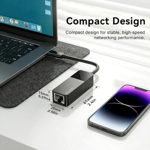 USB C to Ethernet Adapter, 1000Mbps Gigabit RJ45 LAN Network Adapter | Compatible with iPhone 15/16/17, iPad USB-C, MacBook/Pro/Air, Laptop, Windows 11/10/8/7, Mac OS, Plug and Play - size: USB C to Ethernet Adapter