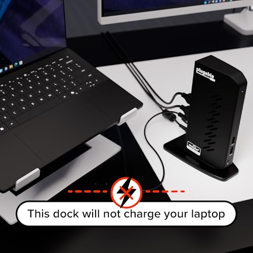 Plugable Dual 1080p HDMI Universal Docking Station for USB-C & USB 3.0 Laptop, 10 Ports, Windows/ChromeOS Plug & Play, macOS Driver Required (UD-3900Z) - size: 7.5" × 2.8" × 5.3