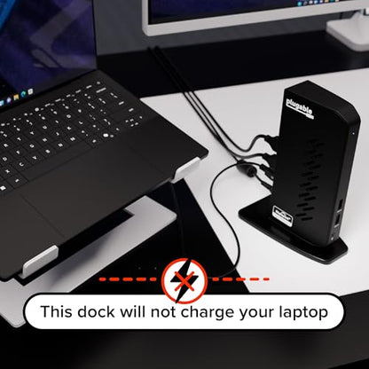 Plugable Dual 1080p HDMI Universal Docking Station for USB-C & USB 3.0 Laptop, 10 Ports, Windows/ChromeOS Plug & Play, macOS Driver Required (UD-3900Z) - size: 7.5" × 2.8" × 5.3