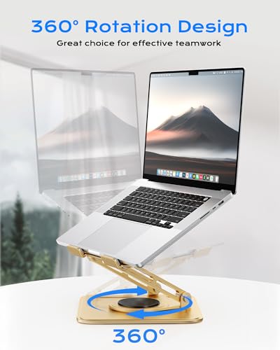 LOXP Adjustable Laptop Stand, Computer Stand with 360 Rotating Base, Ergonomic Laptop Riser Mount for Desk Foldable Protable Computer Desk Fits with MacBook Pro Air (10-16") - Gold | Ergonomic Laptop Riser Mount for Desk Foldable Protable Computer Desk Fi