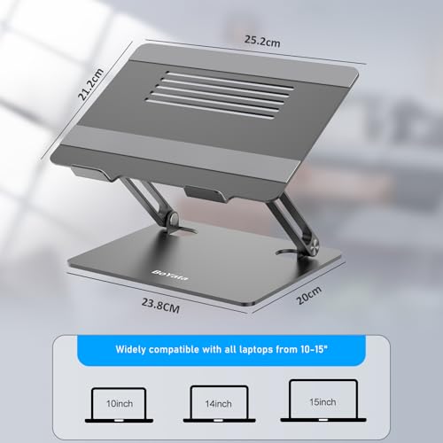 BoYata Laptop Stand, Adjustable Metal Desktop Riser, Up to 15 Inches, Gray | Slide-Proof Silicone Pads and Protective Hooks Provide Stable Support for MacBook, Notebooks and Laptops up to 15 Inches - color: Space Gray