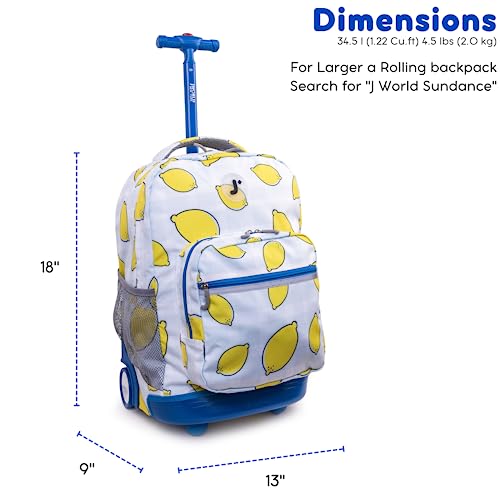 J World Sunrise Kids Rolling Backpack with Wheels for Girls Boys, Roller Bookbag for School, 18 x 13 x 9 Inches, Lemona - color: Lemona