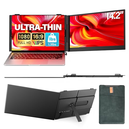 Ultra Thin Laptop Screen Extender Monitor Portable,14" 1080P FHD Lightweight Dual Screen,Portable Monitor for Laptop,Fit for 13-17" Laptops,Plug & Play Compatiable with Win/Mac/Chrome/Android/Switch