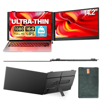 Ultra Thin Laptop Screen Extender Monitor Portable,14" 1080P FHD Lightweight Dual Screen,Portable Monitor for Laptop,Fit for 13-17" Laptops,Plug & Play Compatiable with Win/Mac/Chrome/Android/Switch