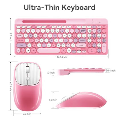 Bluetooth Keyboard and Mouse Wireless, Multi-Device Rechargeable Keyboard and Mouse Combo with Phone Holder (Bluetooth 5.0+3.0+2.4GHz) Quiet Ergonomic Compatible with Mac/Windows/iOS/Android