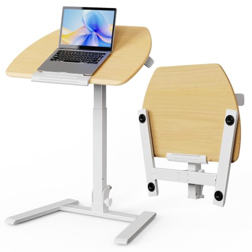 ROMOON Folding Standing Desk, 25" No-Assembly Height Adjustable Laptop Cart | Portable Sit-Stand Desk with Wheels and Tilt Top, Mobile Workstation for Home Office, Bedroom & Small Spaces, Natural Oak - color: Natural Oak