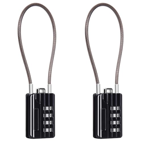 SEPOX® Compact Design Twins Resettable 4-Digit Combination Padlock, Extra Long Cable – Personalized Password, Durable Vinyl Steel Cable, Multipurpose Lock for Suitcase, Gym Lockers, Toolbox – Black - color: Black Long 2pcs