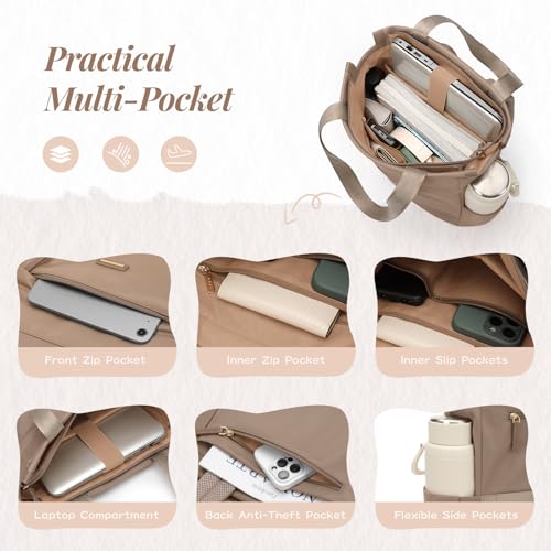 GOLF SUPAGS Convertible Laptop Backpack for Women Casual Daypack Notebook Tote Bag for Work College Travel Leisure (Champagne) - color: Champagne-n