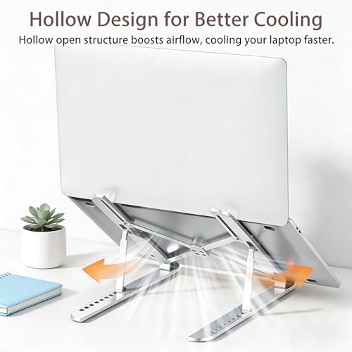 Ergonomic Foldable Computer Stand, 10-Level Height Adjustable Aluminum Laptop Stand, Compatible with 17.3 Inch Laptops, Tablets & Drawing Tablets, for MacBook, HP, Lenovo, Dell (Silver) - color: Silver