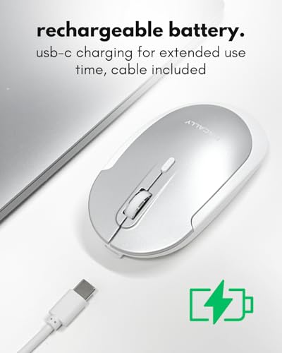 Macally Wireless Bluetooth Mouse for Mac, MacBook Pro/Air, iPad, and PC - Comfortable and Quiet Compatible Wireless Apple Mouse - Rechargeable Battery - Silver - color: Silver