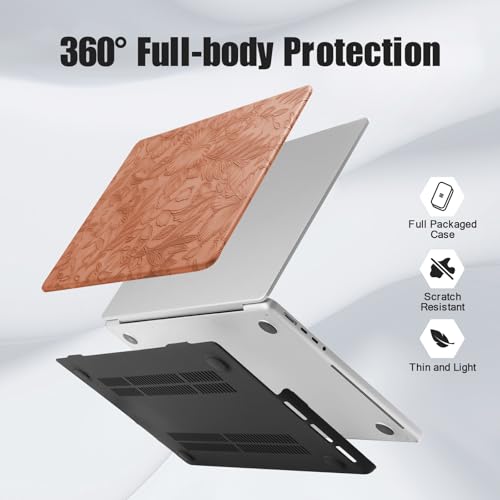 DTangLsm for MacBook Air 15 inch Case 2026 M5 2025 2024 2023 M4 M3 M2 Chip | Model A3448 A3241 A3114 A2941, Elegant Textured Retro Leather Hard Shell Mac Air 15 inch Laptop Case & Keyboard Cover, Brown - color: Embossed Floral Brown