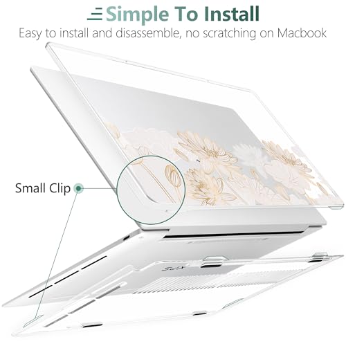Batianda Gold Lotus Case for Dell XPS 13 Laptop 2024 2025 | Fits Model 9340/9345/9350 13.4" Display, Lightweight Slim Hard Shell Protection for Women Elegant Minimal Style Users - color: Gold Lotus