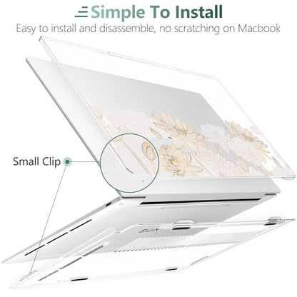 Batianda Gold Lotus Case for Dell XPS 13 Laptop 2024 2025 | Fits Model 9340/9345/9350 13.4" Display, Lightweight Slim Hard Shell Protection for Women Elegant Minimal Style Users - color: Gold Lotus