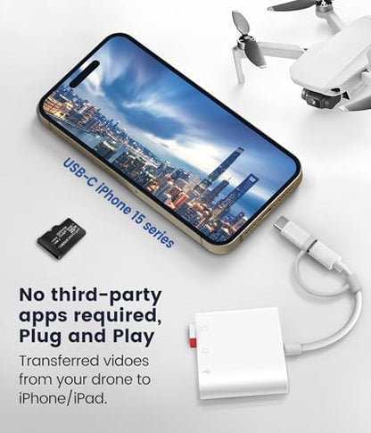 Oyuiasle SD Card Reader for iPhone iPad Trail Camera Viewer 3-in-1 SD Adapter with Dual Slots & USB Port, Memory Card Adapter Dual-connector Design with Lightening&USB-C for Photographers, Plug & Play - size: 3 Slots