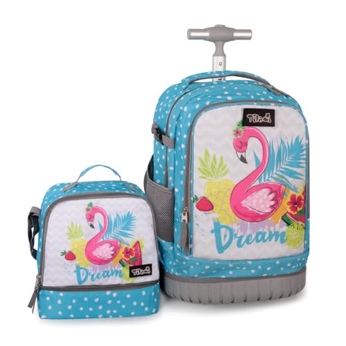 Tilami Rolling Backpack for Kids 19 inch with Lunch Bag Wheeled Laptop Backpack,Blue - color: Blue