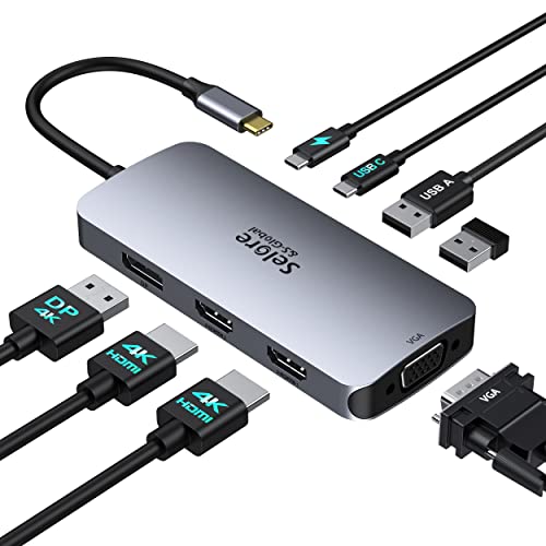 Selore USB C Docking Station Dual HDMI Monitor Adapter USB C Hub 4 Monitors | Triple Monitors with Dual HDMI, DisplayPort, VGA, 100W PD Charging, 3 USB 2.0 Ports, Adapter for Dell XPS, HP, Lenovo, etc - color: Gray