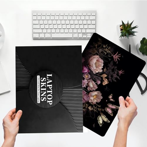 Universal Laptop Skin Sticker with 2 Wrist Pad Skins, Waterproof Scratch Resistant Vinyl Laptop Cover Decal, Cut to Fit for 11–15.6 Inch MacBook HP Dell Lenovo, Garden Flowers Butterflies - color: Garden Flowers Butterflies