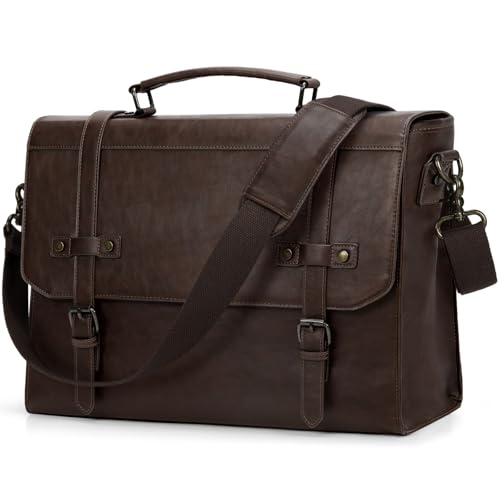 RAINSMORE Mens Messenger Bag 18 Inch Waterproof Vintage Leather Laptop Briefcase Large Laptop Bag Satchel Bag Computer Shoulder Bag for Office Business Travel College,Coffee - color: Coffee, size: 18 inch