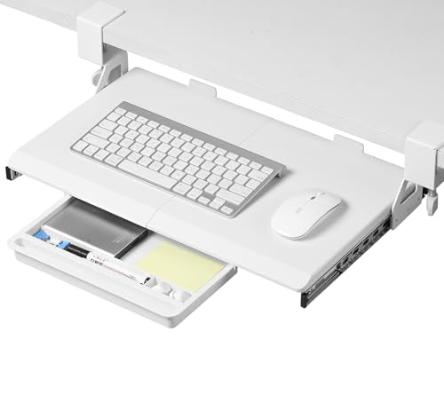 ETHU Under Desk Keyboard Tray - Small Slide Out Keyboard Shelf with C Clamp Mount, 19.7" x 11.8" Ergonomic Pull Out Tray for Home Office Desk, White - color: White, size: Small