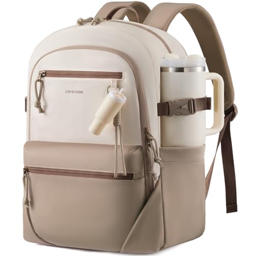 LOVEVOOK Laptop Backpack with Cute Pendant, 17.3 Inch Travel Work Backpack Computer Laptop Bag with Large Cup Holder,Waterproof Nurse Teacher College Backpack Purse,Gifts for Women & Men,Khaki-Beige - color: Khaki - Beige, size: 17 Inch