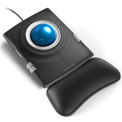 Wired Trackball Mouse, Ergonomic Finger Control Trackball with 55mm Large Ball, 4-Level Adjustable DPI, Ambidextrous Design, Wrist Rest Included, Compatible for PC, Laptop, Mac, Windows-Blue