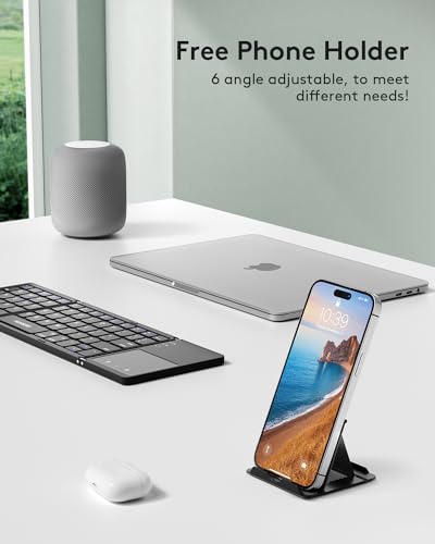 Samsers Foldable Bluetooth Keyboard with Touchpad, Ultra Slim Compact,Black | Multi-touch Trackpad, Full Size, Phone Holder, USB-C Charging, 1 Device, for Android Windows iOS Mac OS, Mobile Productivity - color: Black, size: 1-Device