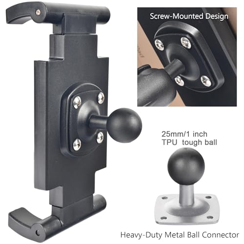 VAUBORTTI 1" Ball Tablet Holder – Screw-Mounted Tablet Mount Compatible with RAM B Size System, Adjustable iPad Holder for 7-12.9" Tablets, Car Truck Boat Dashboard