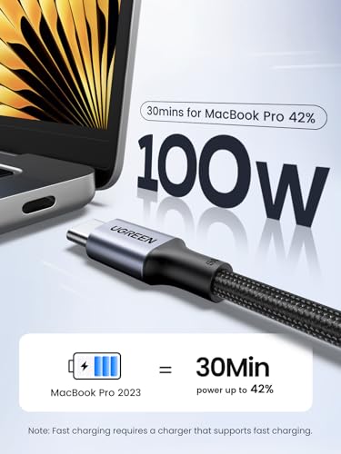 UGREEN 100W USB C to USB C Cable, Fast Charging, 2-Pack, 3.3ft, Black | For iPhone 17/16/15, MacBook Pro/Air, iPad Pro/Air/Mini, Galaxy S26/S25/S24, XPS, Pixel, Switch. Built-in E-marker chip - size: 3.3FT