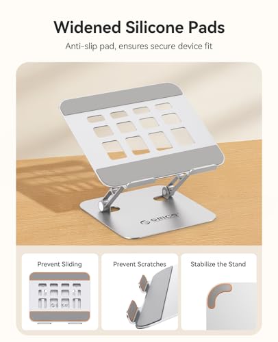 ORICO Ergonomic Laptop Stand for Desk, Height Adjustable Aluminum Laptop Stand Riser, Foldable Computer Holder for MacBook Neo, Air, Pro, Dell XPS, HP, Lenovo, Fits Devices up to 17" (ST11, Silver) - color: Silver