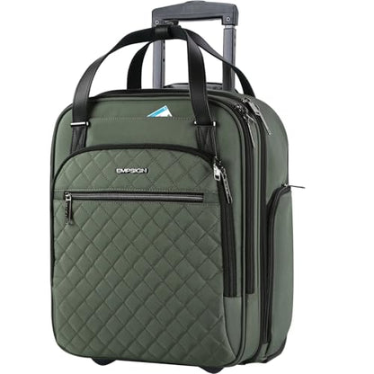 EMPSIGN Underseat Carry On Wheeled - 16" Carry on Bag with Wheels Multi-functional Lightweight Rolling Bag Overnight Weekender Small Suitcase for Women Men Travel Business, Army Green - color: Army Green