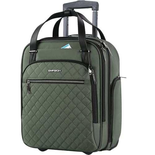 EMPSIGN Underseat Carry On Wheeled - 16" Carry on Bag with Wheels Multi-functional Lightweight Rolling Bag Overnight Weekender Small Suitcase for Women Men Travel Business, Army Green - color: Army Green