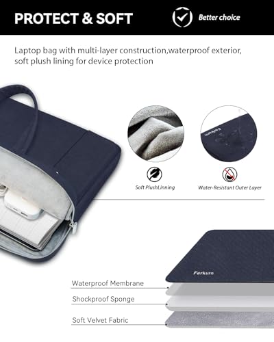Ferkurn Laptop Case Bag Women Men Computer Sleeve with Shoulder Compatible with HP/Inspiron/Thinkpad/Vivobook/MSI/Surface, 15.6 inch, Blue - color: Navy Blue, size: 15.6 inch