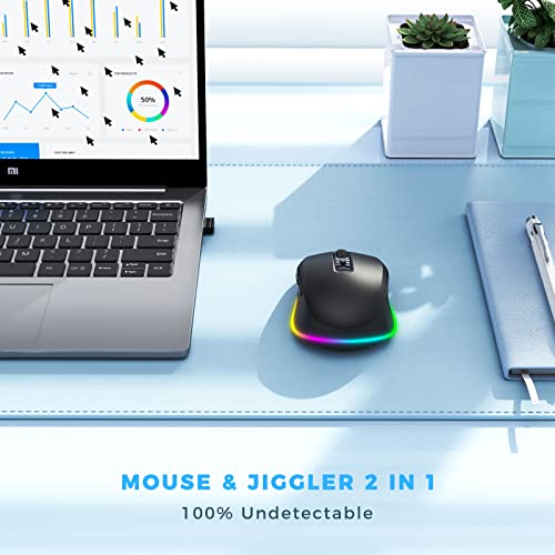 PEIOUS Wireless Mouse Jiggler, LED Mouse with Built-in Mouse Mover, Black | Rechargeable, Silent Clicks, Adjustable DPI and Random Movement Keep Computers Awake for Work-Life Balance on Laptop/PC/Mac - color: Black