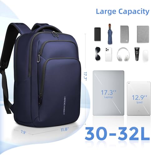 17.3 Inch Laptop Backpack for Men Women, 30L Travel Backpack | Carry-On Flight Approved,Work Computer Backpack with USB A&C Port,Business Laptop Bag,WaterResistant Anti-Theft Daypack - color: Blue