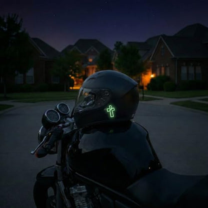 2 Pieces Fluorescent Neon Green Cross & Buddha, Skull Car Decal, Safety Religious Spiritual Stickers for SUV, Windows, Motorcycles, Skateboard Christian Night Visibility Hide Scratches (Cross B) - color: Cross B