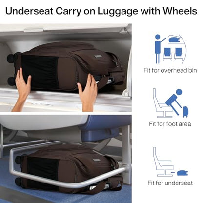 MILADA Underseat Carry On Luggage with Wheels, Airline Approved 16-inch Spinner Small Suitcase, Softside Travel Luggage, Personal Item Overnight Bag, Business Mini Suitcase for Women and Men, Coffee - color: Coffee