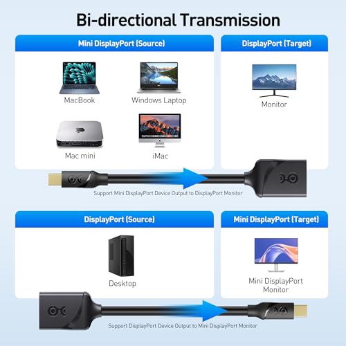 Cable Matters 2-Pack 8K Mini DisplayPort to DisplayPort 1.4 Adapter | 8K@60Hz / 4K@240Hz, Thunderbolt 2 and Thunderbolt Ports Compatible, 32.4Gbps, Mini DP to DP 1.4, Black - size: 2-Pack