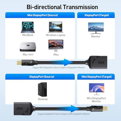 Cable Matters 2-Pack 8K Mini DisplayPort to DisplayPort 1.4 Adapter | 8K@60Hz / 4K@240Hz, Thunderbolt 2 and Thunderbolt Ports Compatible, 32.4Gbps, Mini DP to DP 1.4, Black - size: 2-Pack