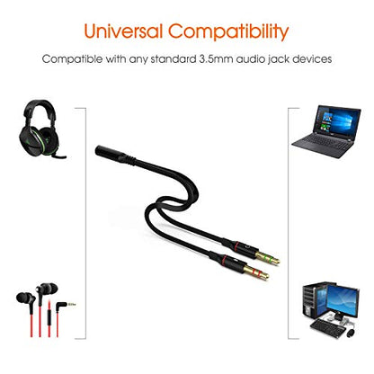 Maeline Headphone Adapter for Computer 3.5mm Female to 2 Dual 3.5mm Male Audio Splitter Cable Microphone Stereo Jack Earphones Port Cord Gaming Headset to PC Laptop Adapter (2 Pack) Black