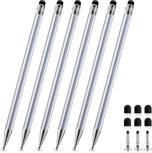 ChaoQ Stylus Pen for Touchscreen 6pcs 2-in-1 Stylus Pen for iPad iPhone | High Sensitivity and Precision Suitable for iPad iPhone Android Tablets and All Touch Screens - (Silver) - color: 6 Silver
