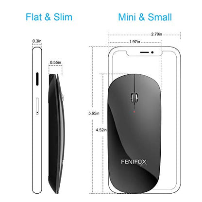 FENIFOX Wireless Bluetooth Mouse, Slim Travel Silent Rechargeable Black | Flat, Portable, Whisper Quiet, 3 Buttons Design , 2400 DPI Precision for iPad Laptop MacBook Tablet iPhone - color: Black